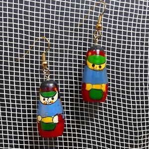 Hand Painted Earrings Folk Art Toy Soldiers Vintage